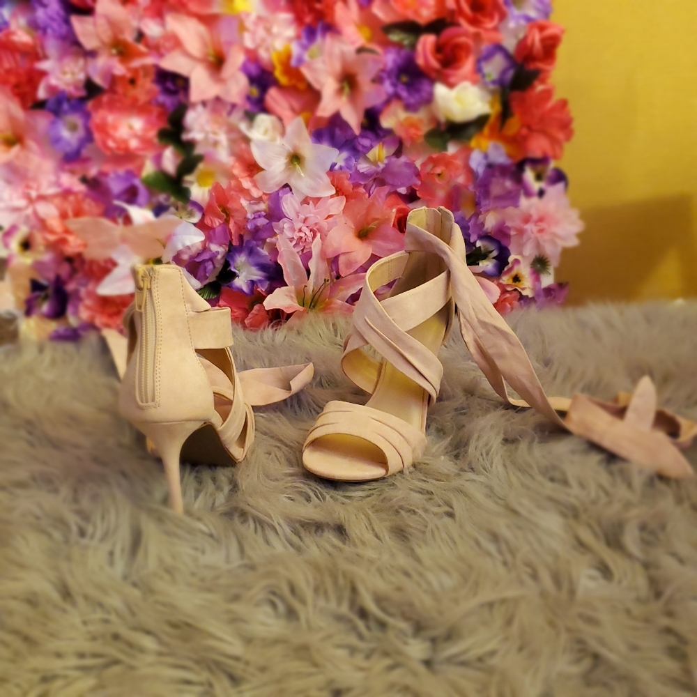 Blush tie up heels
